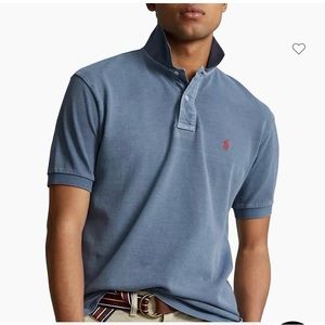 Ralph Lauren boys mesh classic polo. Light blue with pink logo. Short sleeve.